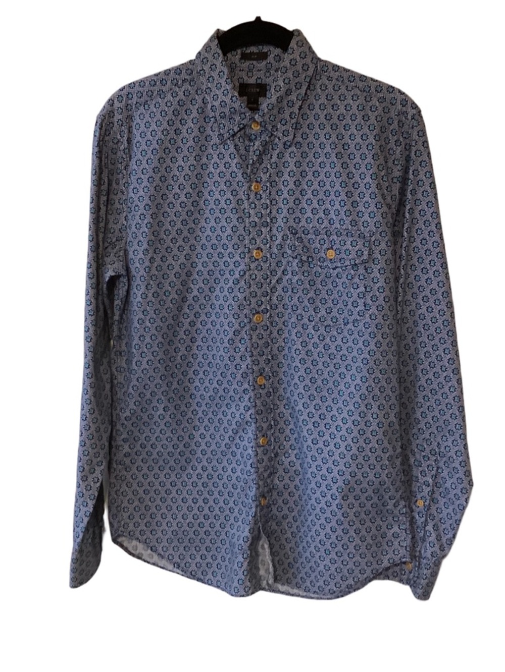 Men's J. Crew Printed Button-Down Shirt Blue Slim Fit 100% Cotton S Office